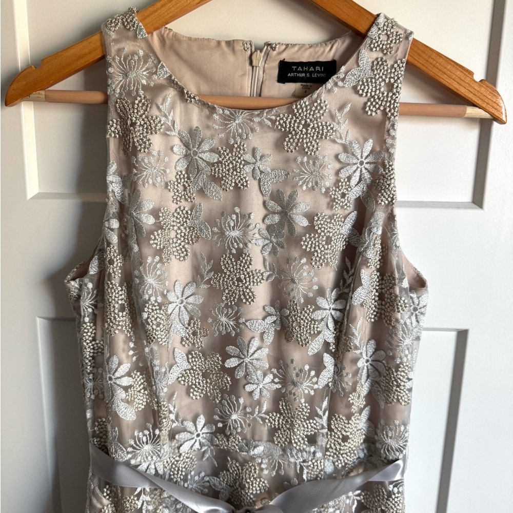 Tahari Embroidered Fit & Flare Hi-Low Midi Dress 4 - Picture 6 of 12